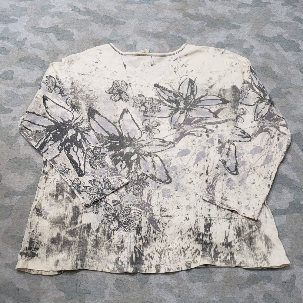 Jess & Jane Top Womens XL Beige Floral Rhinestone V-Neck 3/4 Sleeve - Picture 4 of 8
